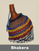 Authentic African Shakera instrument,completely handmade of calabash gourds and shells or sand cast beads.